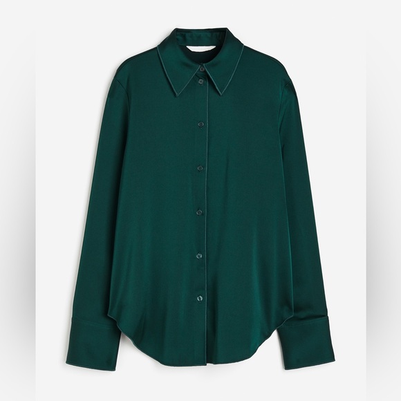 H&M Tops - H&M Women's Dark Green Satin Button Down Shirt US XS